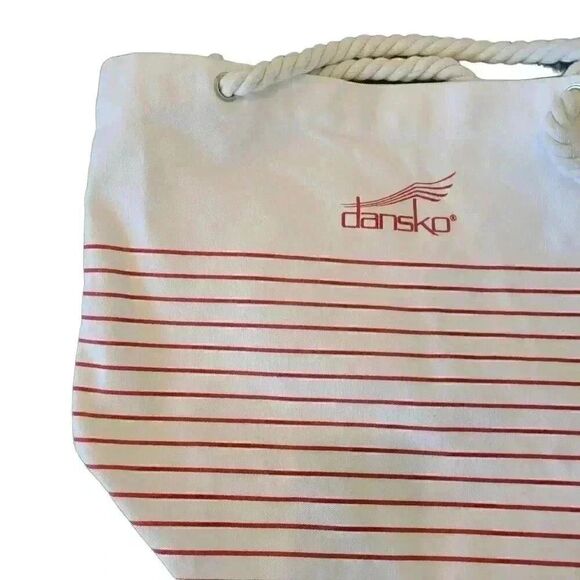 Dansko Ivory & Red Striped Cotton Canvas Beach Tote w Rope Handles NEW - Picture 3 of 6